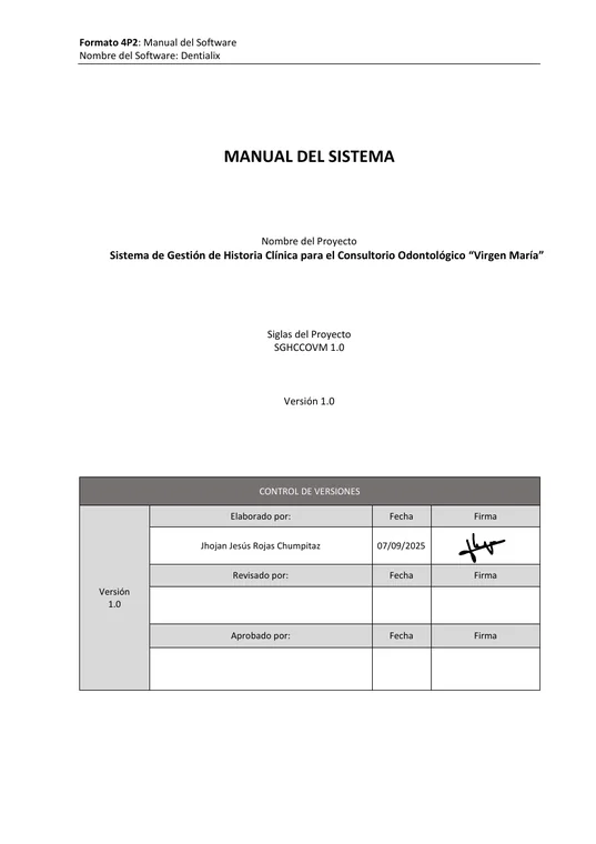 Vista previa del manual del sistema DENTIALIX